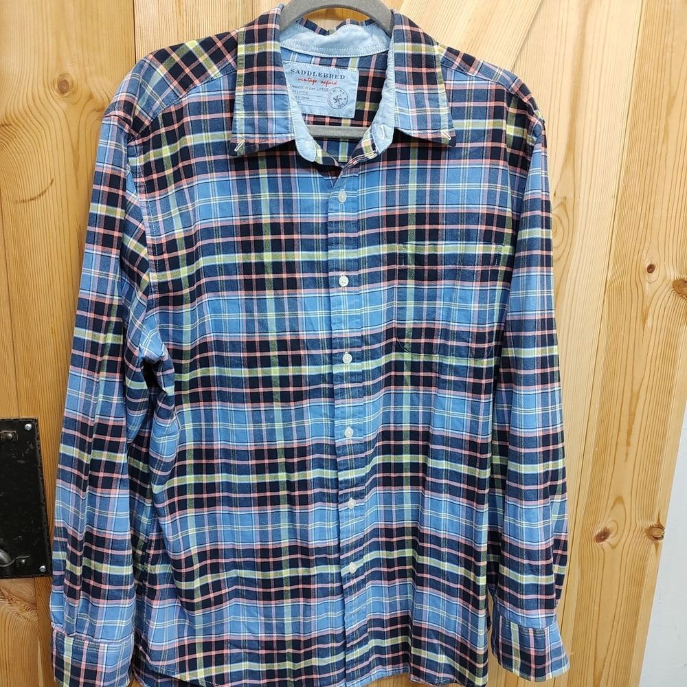 Saddlebred Plaid Multicolor Button Up Vintage Oxford Shirt Sz L Casual Cotton